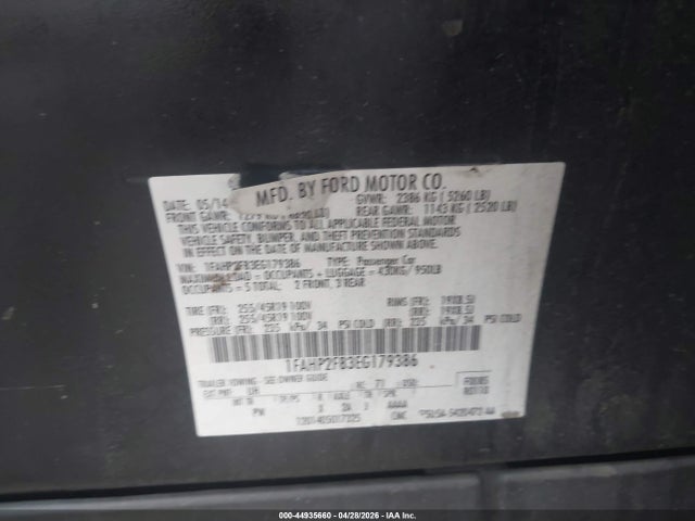 Продажа на аукционе авто 2014 Ford Taurus Limited, vin: 1FAHP2F83EG179386, номер лота: 44935660