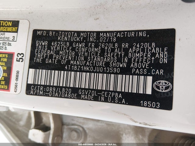 4T1BZ1HK0JU013590 Toyota Camry Xse V6