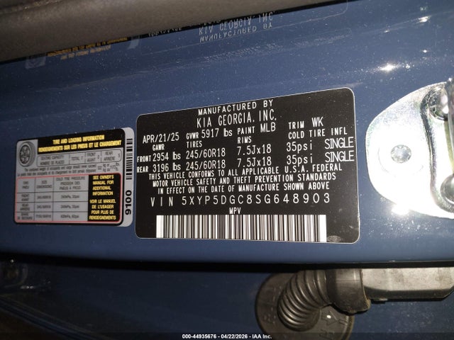 44935676 :رقم المزاد ، 5XYP5DGC8SG648903 vin ، 2025 Kia Telluride Sx/sx X-line/sx Prestige/sx Prestige X-line/sx Prestige X-pro مزاد بيع
