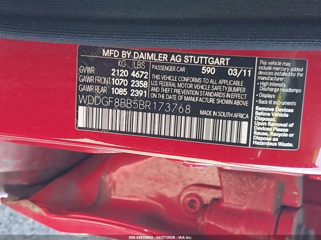 Aukcja sprzedaży 2011 Mercedes-benz C 300 Sport 4matic, vin: WDDGF8BB5BR173768, numer aukcji: 44935692
