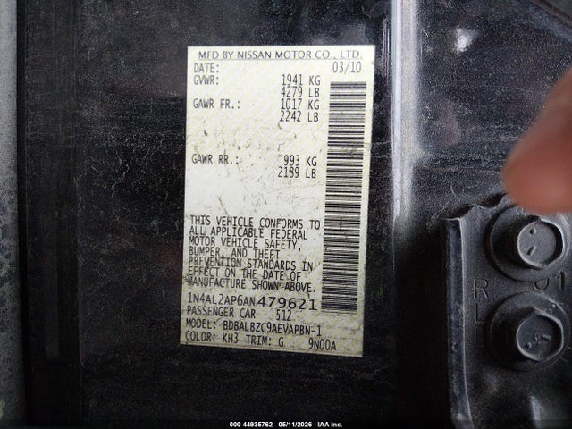 44935762 :رقم المزاد ، 1N4AL2AP6AN479621 vin ، 2010 Nissan Altima 2.5 S مزاد بيع