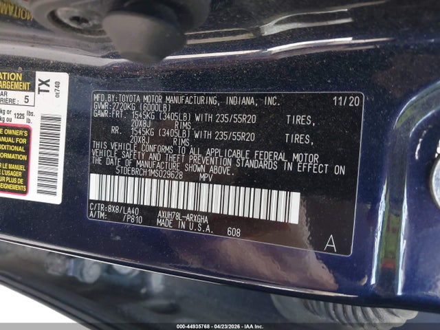 Продаж на аукціоні авто 2021 Toyota Highlander Hybrid Platinum, vin: 5TDEBRCH1MS029628, номер лоту: 44935768