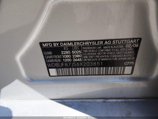 44935779 :رقم المزاد ، WDBUF87J56X203851 vin ، 2006 Mercedes-benz E 350 4matic مزاد بيع