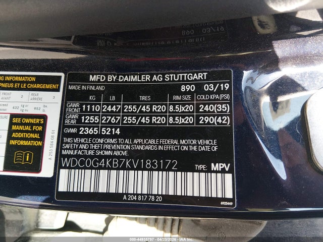 Aukcja sprzedaży 2019 Mercedes-benz Glc 300 4matic, vin: WDC0G4KB7KV183172, numer aukcji: 44935797