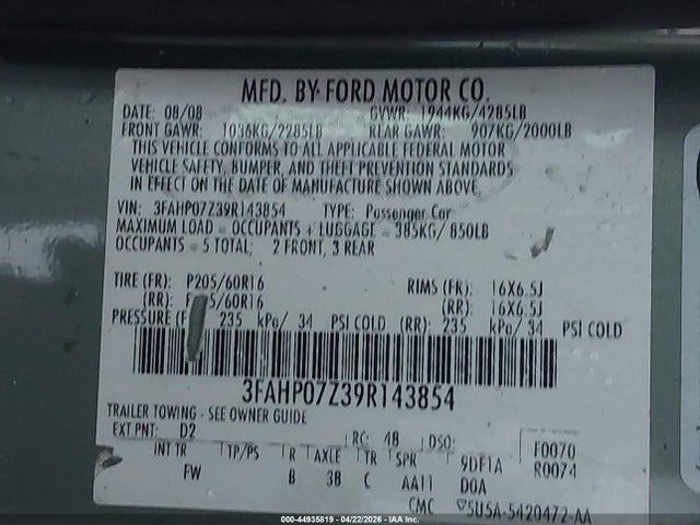 Продаж на аукціоні авто 2009 Ford Fusion Se, vin: 3FAHP07Z39R143854, номер лоту: 44935819