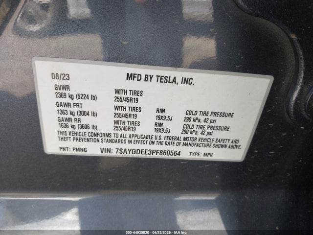 Aukcja sprzedaży 2023 Tesla Model Y, vin: 7SAYGDEE3PF860564, numer aukcji: 44935820