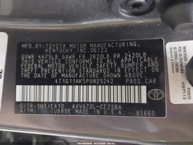 4T1G11AK5PU825242 Toyota CAMRY SE