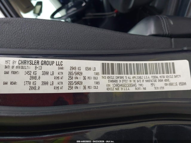 Продажа на аукционе авто 2013 Dodge Durango Sxt, vin: 1C4RDHAG6DC695045, номер лота: 44935853