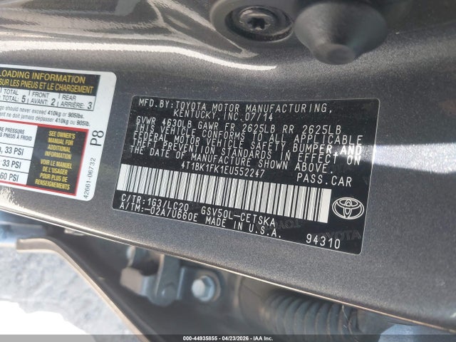 2014 Toyota Camry Se V6 მანქანა იყიდება აუქციონზე, vin: 4T1BK1FK1EU552247, აუქციონის ნომერი: 44935855
