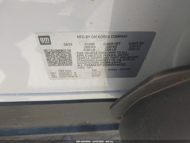 44935856 :رقم المزاد ، KL79MMSP2SB004438 vin ، 2025 Chevrolet Trailblazer Fwd Ls مزاد بيع