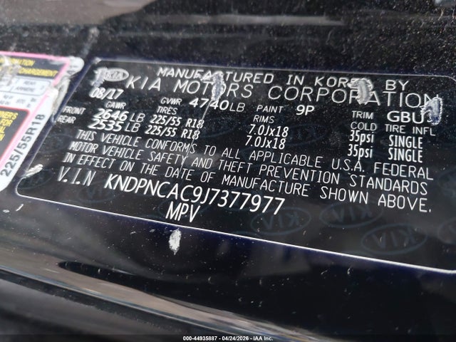 Продажа на аукционе авто 2018 Kia Sportage Ex, vin: KNDPNCAC9J7377977, номер лота: 44935887