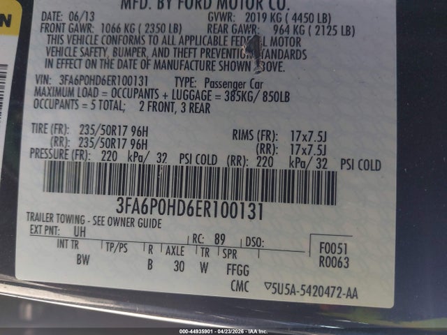 Ford FUSION SE 2014 3FA6P0HD6ER100131 Image 9