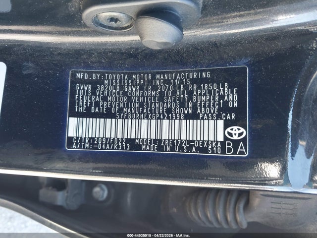 2016 Toyota Corolla S Plus მანქანა იყიდება აუქციონზე, vin: 5YFBURHEXGP421998, აუქციონის ნომერი: 44935915