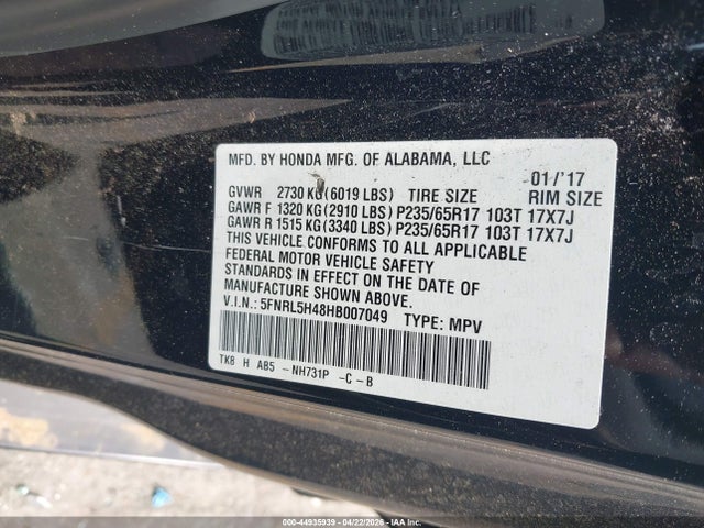 Продаж на аукціоні авто 2017 Honda Odyssey Ex, vin: 5FNRL5H48HB007049, номер лоту: 44935939