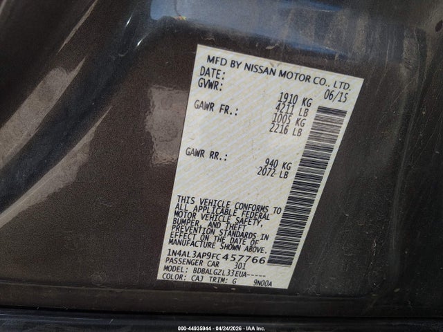 1N4AL3AP9FC457766 Nissan Altima 2.5/2.5 S/2.5 Sl/2.5 Sv