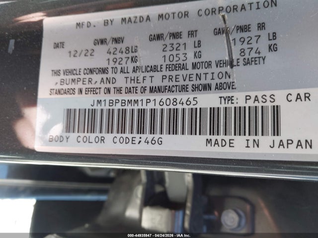44935947 :رقم المزاد ، JM1BPBMM1P1608465 vin ، 2023 Mazda Mazda3 2.5 S Premium مزاد بيع