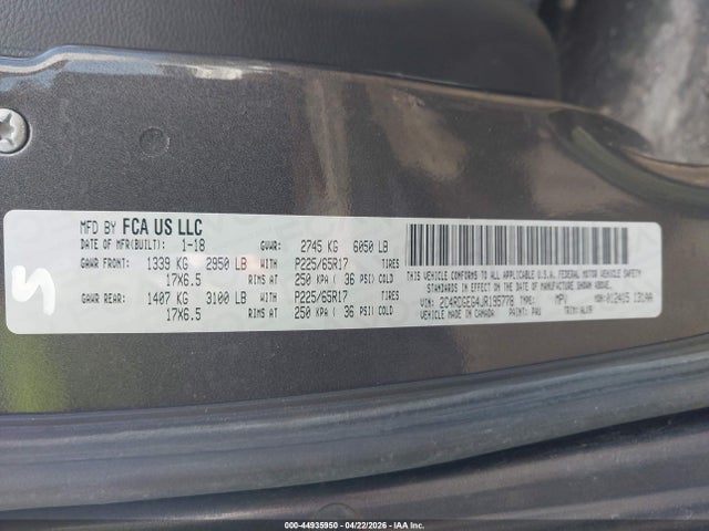 Aukcja sprzedaży 2018 Dodge Grand Caravan Gt, vin: 2C4RDGEG4JR195778, numer aukcji: 44935950