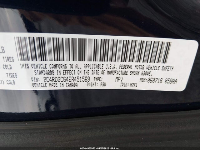 Продаж на аукціоні авто 2014 Dodge Grand Caravan Sxt, vin: 2C4RDGCG4ER451569, номер лоту: 44935955