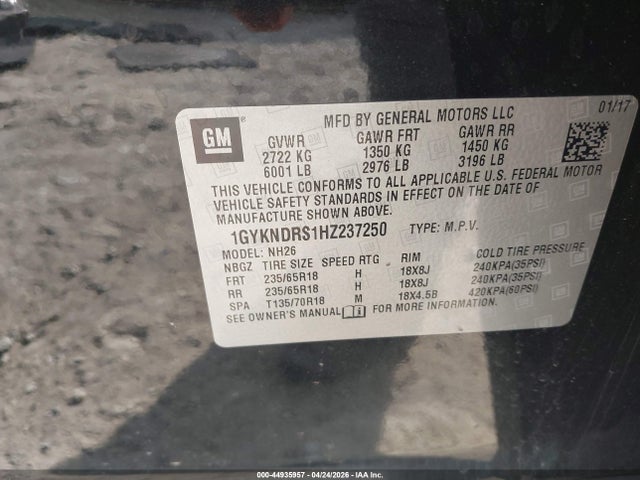 1GYKNDRS1HZ237250 Cadillac XT5 LUXURY