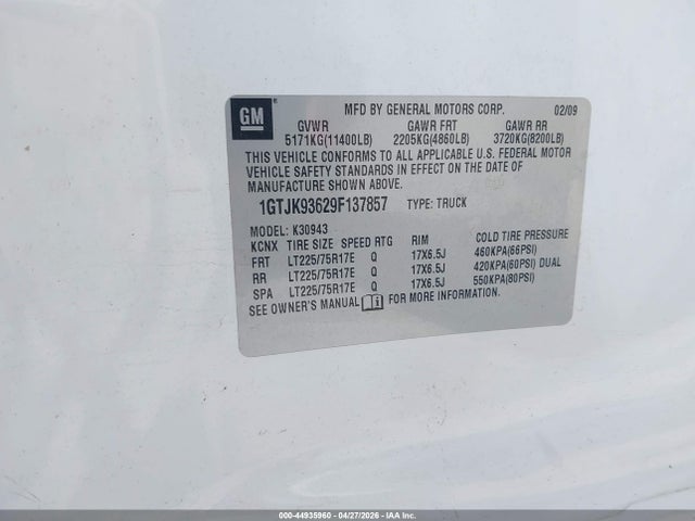 2009 Gmc Sierra 3500hd Slt მანქანა იყიდება აუქციონზე, vin: 1GTJK93629F137857, აუქციონის ნომერი: 44935960