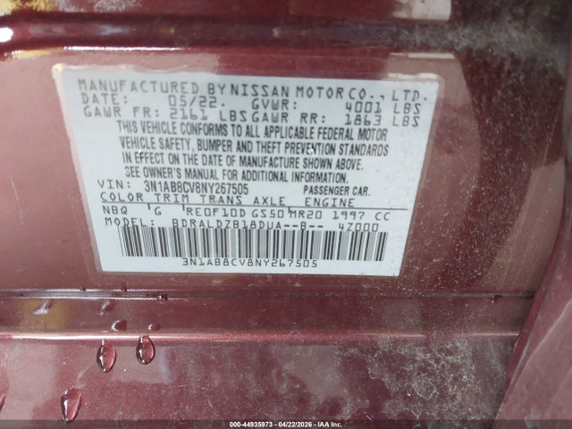 Продажа на аукционе авто 2022 Nissan Sentra Sv Xtronic Cvt, vin: 3N1AB8CV8NY267505, номер лота: 44935973