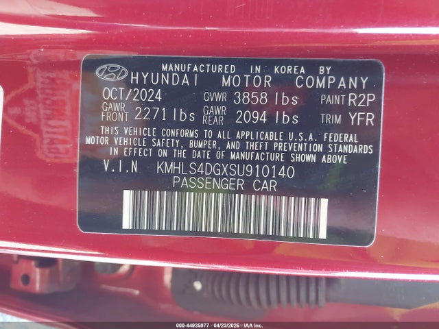 Aukcja sprzedaży 2025 Hyundai Elantra Sel Convenience, vin: KMHLS4DGXSU910140, numer aukcji: 44935977
