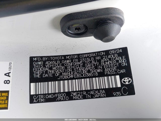 JTDBCMFE8SJ038518 Toyota Corolla Hybrid Le