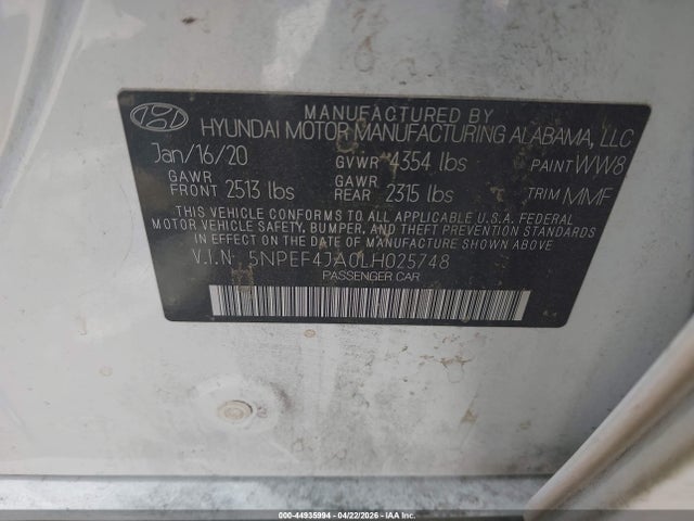 Hyundai SONATA SEL 2020 5NPEF4JA0LH025748 Image 9
