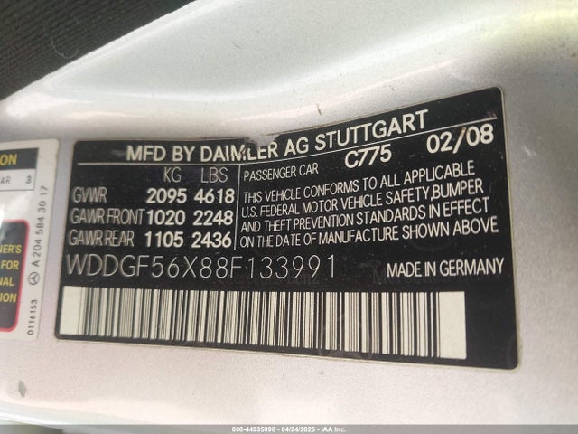 Aukcja sprzedaży 2008 Mercedes-benz C 350 Sport, vin: WDDGF56X88F133991, numer aukcji: 44935998