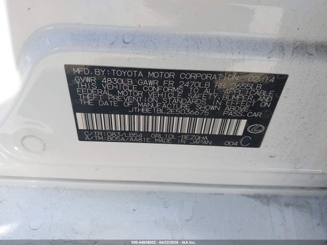 Aukcja sprzedaży 2014 Lexus Gs 350, vin: JTHBE1BL2E5036675, numer aukcji: 44936002