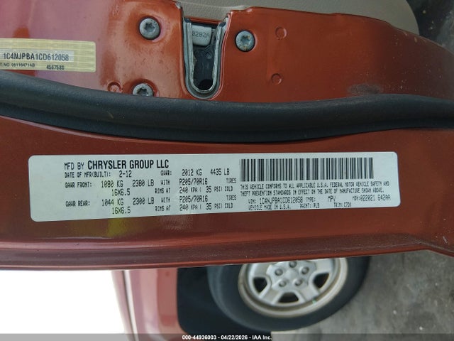 Aukcja sprzedaży 2012 Jeep Patriot Sport, vin: 1C4NJPBA1CD612058, numer aukcji: 44936003