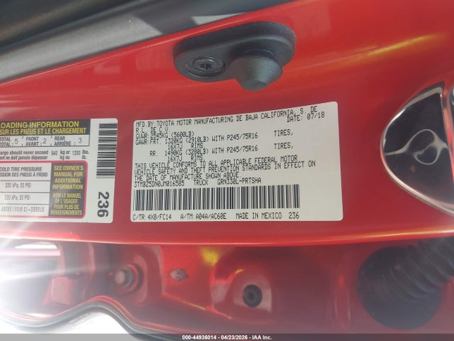 44936014 :رقم المزاد ، 3TMBZ5DN0JM016585 vin ، 2018 Toyota Tacoma Sr5 مزاد بيع
