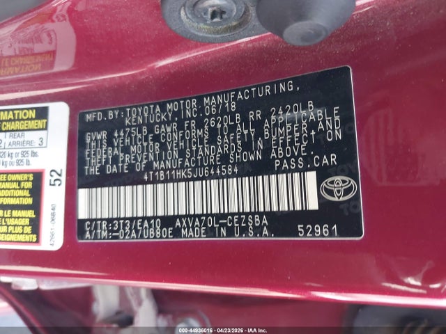 4T1B11HK5JU644584 Toyota CAMRY SE