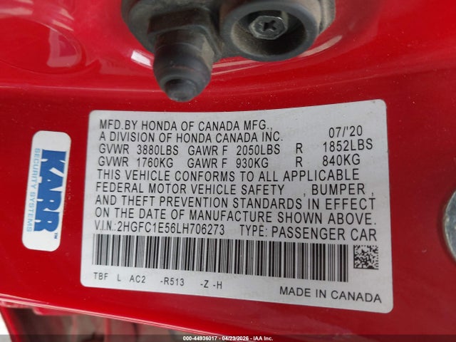 2HGFC1E56LH706273 Honda CIVIC SI SEDAN