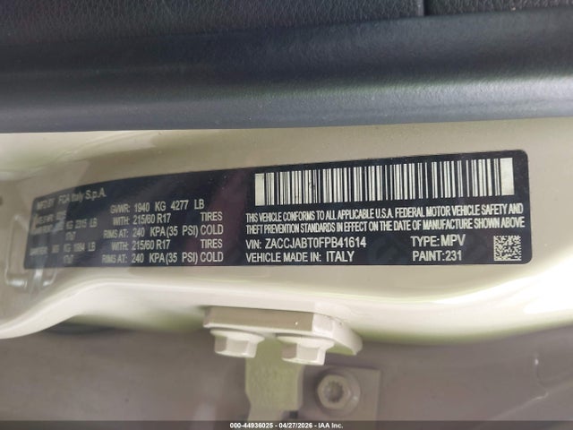 Aukcja sprzedaży 2015 Jeep Renegade Latitude, vin: ZACCJABT0FPB41614, numer aukcji: 44936025