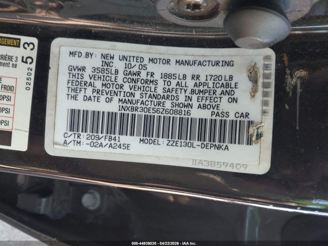 Продажа на аукционе авто 2006 Toyota Corolla Le, vin: 1NXBR30E56Z608816, номер лота: 44936030