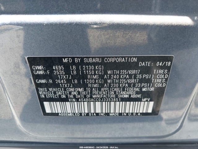 4S4BSACC0J3353851 Subaru Outback 2.5i Premium