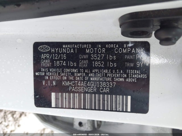 Aukcja sprzedaży 2016 Hyundai Accent Se, vin: KMHCT4AE4GU138337, numer aukcji: 44936058