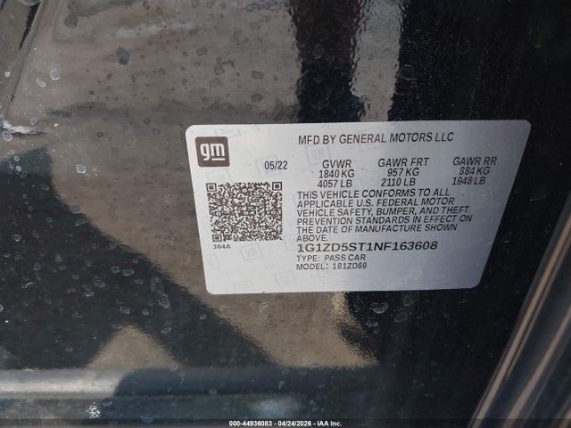 Продажа на аукционе авто 2022 Chevrolet Malibu Fwd Lt, vin: 1G1ZD5ST1NF163608, номер лота: 44936083