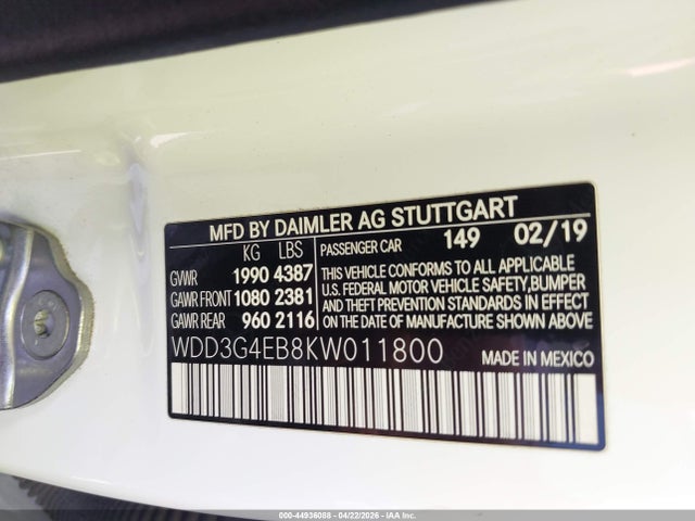 Продажа на аукционе авто 2019 Mercedes-benz A 220, vin: WDD3G4EB8KW011800, номер лота: 44936088