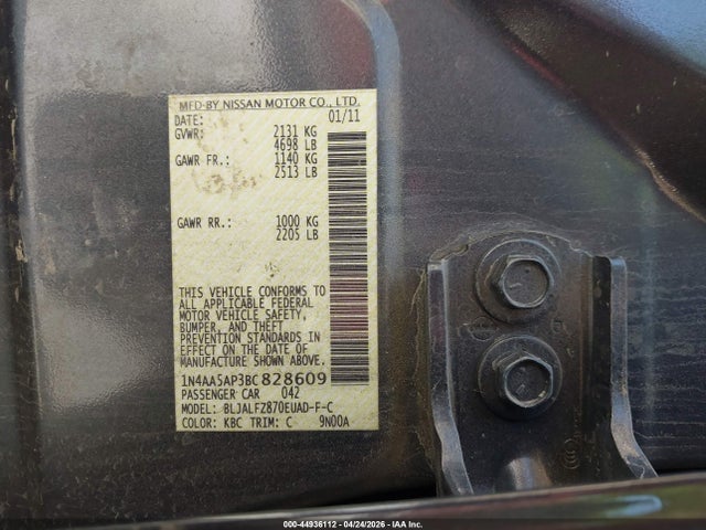 Aukcja sprzedaży 2011 Nissan Maxima 3.5 Sv, vin: 1N4AA5AP3BC828609, numer aukcji: 44936112