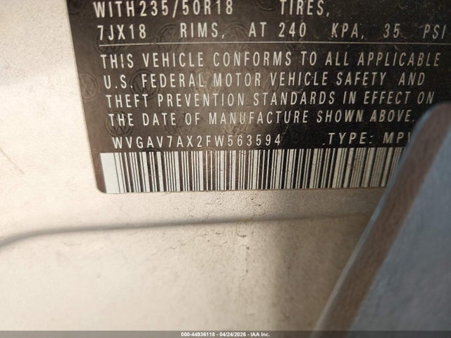 Продажа на аукционе авто 2015 Volkswagen Tiguan Se, vin: WVGAV7AX2FW563594, номер лота: 44936118