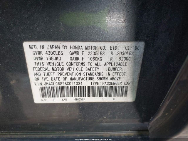 2008 Acura Tsx მანქანა იყიდება აუქციონზე, vin: JH4CL96828C021334, აუქციონის ნომერი: 44936144