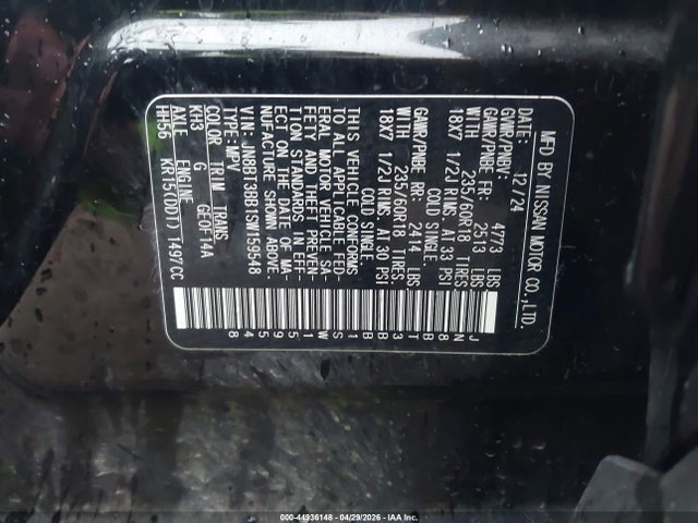 2025 Nissan Rogue Sv Intelligent Awd მანქანა იყიდება აუქციონზე, vin: JN8BT3BB1SW159548, აუქციონის ნომერი: 44936148