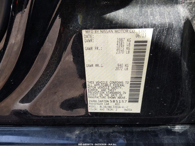 Aukcja sprzedaży 2013 Nissan Altima 3.5 Sl, vin: 1N4BL3AP2DN585157, numer aukcji: 44936174