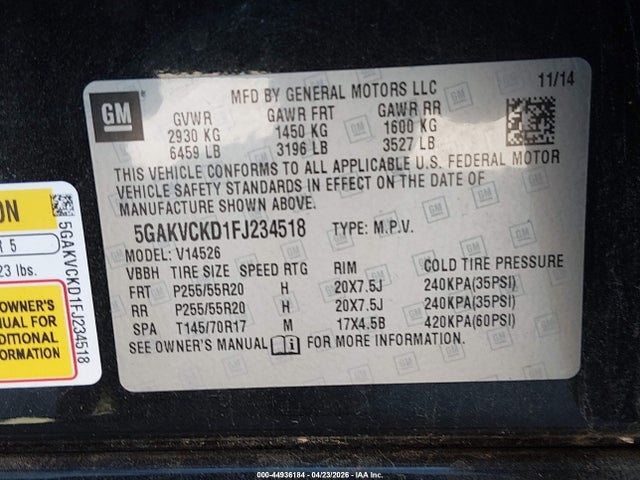 Aukcja sprzedaży 2015 Buick Enclave Premium, vin: 5GAKVCKD1FJ234518, numer aukcji: 44936184