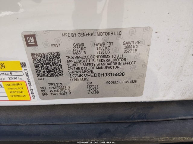 Chevrolet Traverse Ls 2017 1GNKVFED0HJ315838 Image 9