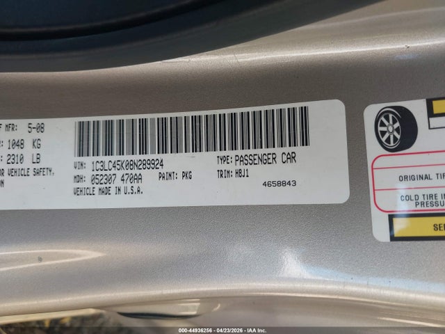 Продажа на аукционе авто 2008 Chrysler Sebring Lx, vin: 1C3LC45K08N289924, номер лота: 44936256