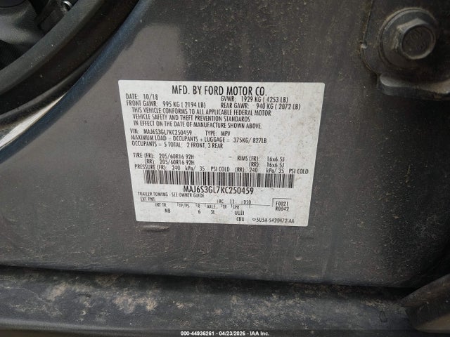 Aukcja sprzedaży 2019 Ford Ecosport Se, vin: MAJ6S3GL7KC250459, numer aukcji: 44936261