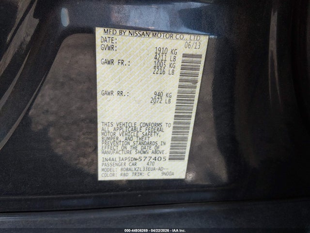 Aukcja sprzedaży 2013 Nissan Altima 2.5 Sl, vin: 1N4AL3AP5DN577405, numer aukcji: 44936269
